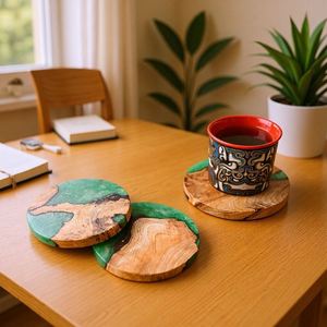 Posavasos de Madera para Tazas de Café, Resina Epoxi Verde, Estilo Madera, en Oferta - Product Image 2