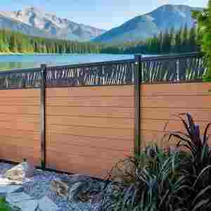 <span class=keywords><strong>Valla</strong></span> Decorativa Anti-escalada para Jardín Exterior, Poste de Aluminio, Listones Horizontales, Privacidad, Verde Artificial, WPC, 6 Pies de Alto - Product Image 1