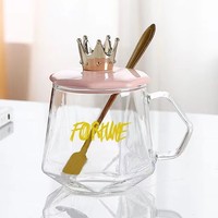 Mug à café avec poignée en forme de couronne, tasse en verre de bureau de haute qualité avec couvercle et cuillère, tasse à eau résistante à la chaleur pour filles