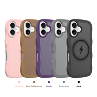 Pour iPhone 16 étui peau sentiment bouclés vague cadre antichoc magnétique charge étui de téléphone pour iPhone 16e 16 Pro Max Plus