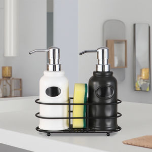 Distributeur <span class=keywords><strong>de</strong></span> savon <span class=keywords><strong>en</strong></span> céramique blanche 2 <span class=keywords><strong>en</strong></span> 1 avec porte-éponge et support <span class=keywords><strong>en</strong></span> métal Conteneurs <span class=keywords><strong>de</strong></span> stockage pour ensembles <span class=keywords><strong>de</strong></span> salle <span class=keywords><strong>de</strong></span> bain - Product Image 5