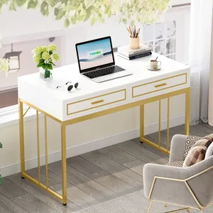 Design moderne et élégant, cette coiffeuse en or et blanc, en panneau MDF de qualité supérieure et avec un cadre en tube d'acier inoxydable. - Product Image 1