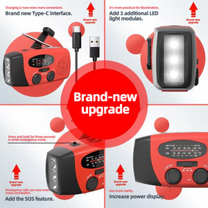 2026 New 2000mah Portable Emergency Radio Waterproof IPX4 Wireless Hand Crank Radio <b>LED</b> Flashlight ABS Survival Radio for Hiking - Product Image 5