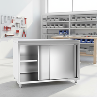 Table de travail commerciale en acier inoxydable 304 avec portes coulissantes pour cuisine de restaurant