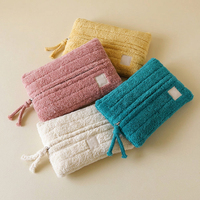 Pochette de maquillage rectangulaire en coton éponge matelassée personnalisée, motif nuages moelleux, vente en gros