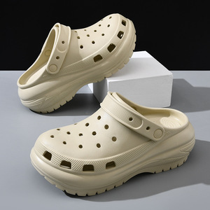 Women's Crocs Summer EVA Thick Soled Non Slip Beach <b>Slippers</b> 5cm Heel Height Solid Color Versatile <b>Clogs</b> - Product Image 1