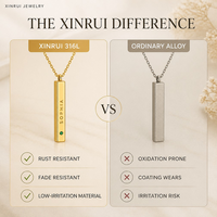 Collier personnalisé en acier inoxydable plaqué or 18 carats Xinrui avec nom et barre verticale 3D, bijou avec pierre de naissance, étanche, cadeau
