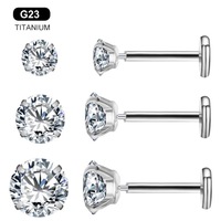 Getta G23 Titane Zircone Géométrique à Quatre Griffes Clou d'oreille à dos plat pour Piercing Hélix, Conch, Labret, Cartilage
