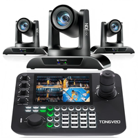 TONGVEO - Juego de 3 Cámaras PTZ 4K 30X con Protocolo NDI y Controlador de Joystick PTZ, Conmutador de Video con Alimentación POE para Transmisión en Vivo