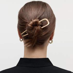 Pince à cheveux en métal plaqué or et argent, à deux branches, grande, style asiatique, noire, brillante, en forme de U, pour femmes - Product Image 4