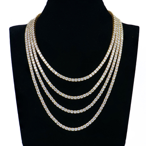 New Bling Hiphop Fine Jewelry 4mm Durable Iced Tennis Yellow Gold Plated Vvs <b>Moissanite</b> Chain Men 16-24in 925 Tennis <b>Necklace</b> - Product Image 2