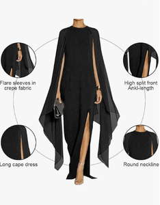 <span class=keywords><strong>Robe</strong></span> midi élégante pour femmes grandes tailles, nouvelle collection été, <span class=keywords><strong>robe</strong></span> de soirée formelle élégante à manches évasées et fente haute, <span class=keywords><strong>robe</strong></span> maxi avec cape - Product Image 6