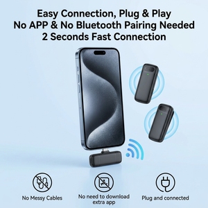 Microphone Lavalier Portable Rechargeable Sans Fil pour <span class=keywords><strong>Enregistrement</strong></span> Audio/Vidéo, Communication Filaire Compatible Téléphone PC, avec Boîtier de Charge - Product Image 2