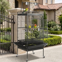 Grande cage d'intérieur pour perroquets avec aire de jeux supérieure, cadre métallique roulant, plateau coulissant pour garder l'espace de vie bien rangé