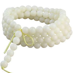 Bracelet de prière en graines de Bodhi de jade blanc, 108 perles rondes et lisses, style ethnique, bijoux religieux, collier unisexe, perles de prière, Hangzhou - Product Image 5
