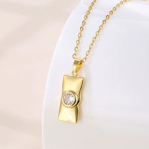 Pendentif géométrique en acier inoxydable, ensemble cent zircons, collier rectangulaire pour femmes, bijoux cadeaux - Product Image 6
