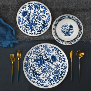 Vintage Gold Rim New Bone China 16 Pcs Flower Decal Dishes Food Salad Soup Plate and Bowls <b>Dinnerware</b> Set for Restaurant Hotel - Product Image 4