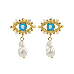 ZOGXIN Devil Eye Drop Earrings Blue Pearl 18K Gold Plated Stainless Steel Party Jewelry Women Fashion Earrings - Product Image 5