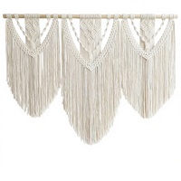 Tapisserie murale en macramé de grande taille OEM, style bohème, tissée en tissu 100% coton, avec franges, beige, décoration chic et moderne