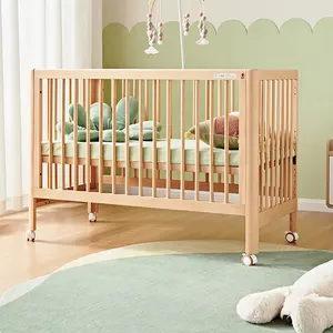 DX111001全牛批发实木安全婴儿床新生儿带轮子家用家具婴儿床和床垫