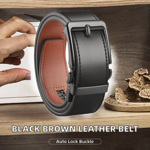 Cinturón de Cuero Clásico para Hombre – Cuero Genuino Negro y Marrón con Hebilla Automática de Aleación - Product Image 2