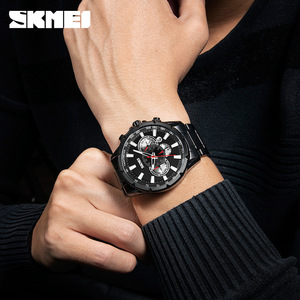 Skmei Men's Chronograph Watch Blue Steel Bracelet Analog Quartz With Tachymeter Calendar Luminous 30M Waterproof - Product Image 3
