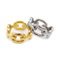 Cincin Rantai Baja Tahan Karat Lapis Emas 18K untuk Wanita Pria, Cincin Punk untuk Pesta, Perhiasan, Hadiah, Cincin Hidung