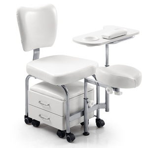 Black/White Stainless Steel Modern Luxury Pedicure Chair Nail Table with Movable <b>Stool</b> for Nail Salon - Product Image 1