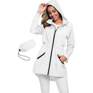 Capucha plegable, chaqueta ligera con bolsillos, cortavientos impermeable con capucha Chaqueta larga impermeable para <span class=keywords><strong>mujer</strong></span> se puede personalizar - Product Image 2