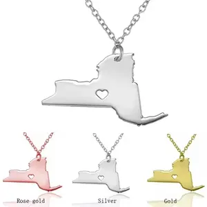 Boutique Unique Design New York State Pendant Necklace Wholesale Women/Men Stainless Steel USA Map Statement Necklaces