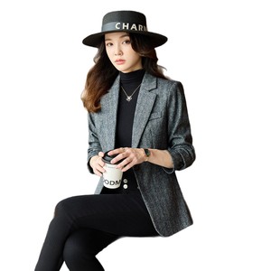 Womens Wool Blazer Dark Gray Solid Color Anti-Wrinkle Autumn Winter Casual Top Coat - Product Image 5