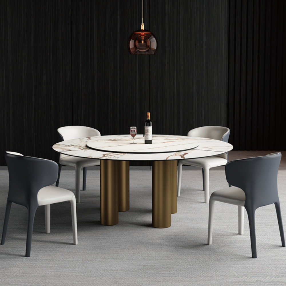 Marble Plinth Round Coffee Table Luxury Solid Dining Tables