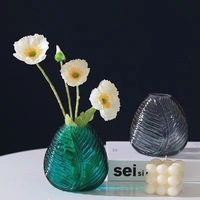 Grand vase en verre créatif à texture de feuilles nordiques, pour fleurs fraîches hydroponiques, salon, table à manger, table basse, style moderne et simple