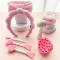 Set Peralatan Pembersih Wajah Silikon Unisex 9 Buah, Termasuk Handuk Cloud, Headband, Gelang Ganda, Sikat, Alat Pijat, untuk Pemakaian Sehari-hari JUYE