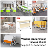 Table de formation pliante à plateau rabattable avec roulettes, bureau d'apprentissage moderne pour étudiants, idéal pour les salles de formation et les salles de conférence.