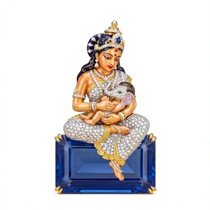 Figurine en pierre précieuse saphir avec incrustation de déesse et d'éléphant, bijoux en cristal et strass, cadeau unisexe - Product Image 1