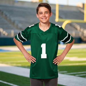 Maillot de football américain vert personnalisé avec logo pour garçons, numéro 1, manches courtes, col en V, polyester respirant, uniforme pour enfants - Product Image 2