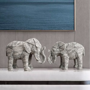 <b>Elephant</b> Figurine Resin Printed 2Pcs Feng Shui <b>Decor</b> For Home Office Entryway - Product Image 2