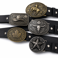 Boucle de ceinture en cuir de style western pour cowboy, gravée en métal mélangé, motif étoile de cheval Longhorn, vente en gros