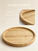 Plateau de service rond en bambou avec rebord surélevé, plateau en bois naturel pour le petit-déjeuner, le thé, le café, les collations