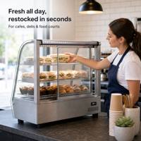 Elektrische Theken-Vitrine für Brot, Pizza, Hähnchen, Würstchen und Snacks mit 3 Regalen & Schiebetüren, 120L, ETL, CE