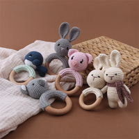 Ensemble de jouets en bois pour bébé, Crochet fait à la main, anneau en bois, mignon, rose, anneau de dentition, ensemble de jouets en bois