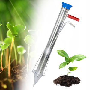 Transplanteur de semis à long manche, outil de plantation de bulbes, transplanteur manuel de jeunes plantes et légumes en acier inoxydable - Product Image 1