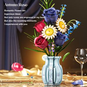 13067 <span class=keywords><strong>autunno</strong></span> rosa mazzo di fiori vaso Bouquet creativo MOC modello educativo assemblare Puzzle Building Block fiore giocattolo Set - Product Image 6
