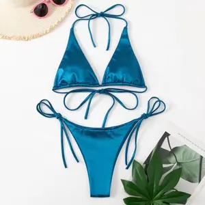 Teng CAI Oem set bikini bikini pinggang rendah cetak mikro garis bikini untuk wanita 2023T kata baju renang
