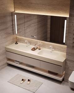 모던 호텔 욕실 세면대 화이트 대리석 상판 수납장 스트라이프 스타일 욕실장 공장 맞춤 제작 - Product Image 5