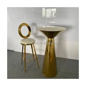 Mesa de <span class=keywords><strong>Bar</strong></span> Redonda de Acero Inoxidable en Oferta, Juego de Mesa Alta con Sillas para Restaurantes y Bares - Product Image 1