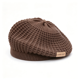 Gorro de Boina Tejido a Mano con Crochet Calado, 100% Acrílico, Color Sólido, 56-58CM, para Uso Casual en Primavera y Otoño - Product Image 6