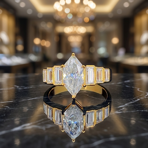 แหวนหมั้นเพชรทรงมาร์คีส์จากดีไซเนอร์ ประดับเพชรทรงบาแกตต์ ทองคำขาว 14K รับรองโดย IGI น้ำหนักเพชรหลัก 2.50 กะรัต พร้อมเพชรข้าง 2.00 กะรัต - Product Image 1