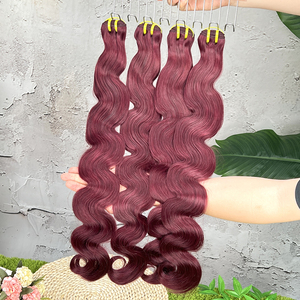 # Extensions de cheveux humains ondulés bordeaux 99J, tissage brésilien vierge, couleur rouge vin, double trame, 100% cheveux Remy - Product Image 2